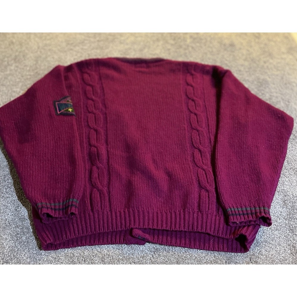 VTG 90s Gap Shetland Wool Grandpa Cardigan Sweater Burgundy Maroon Mens M - Picture 7 of 10